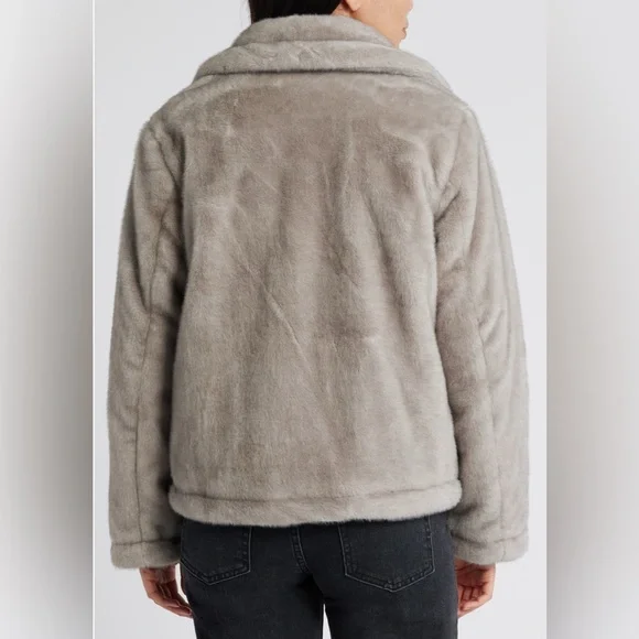 New! Sam Edelman Notched Lapel Women's Gray Faux Fur Coat Size XL - Picture 6 of 15